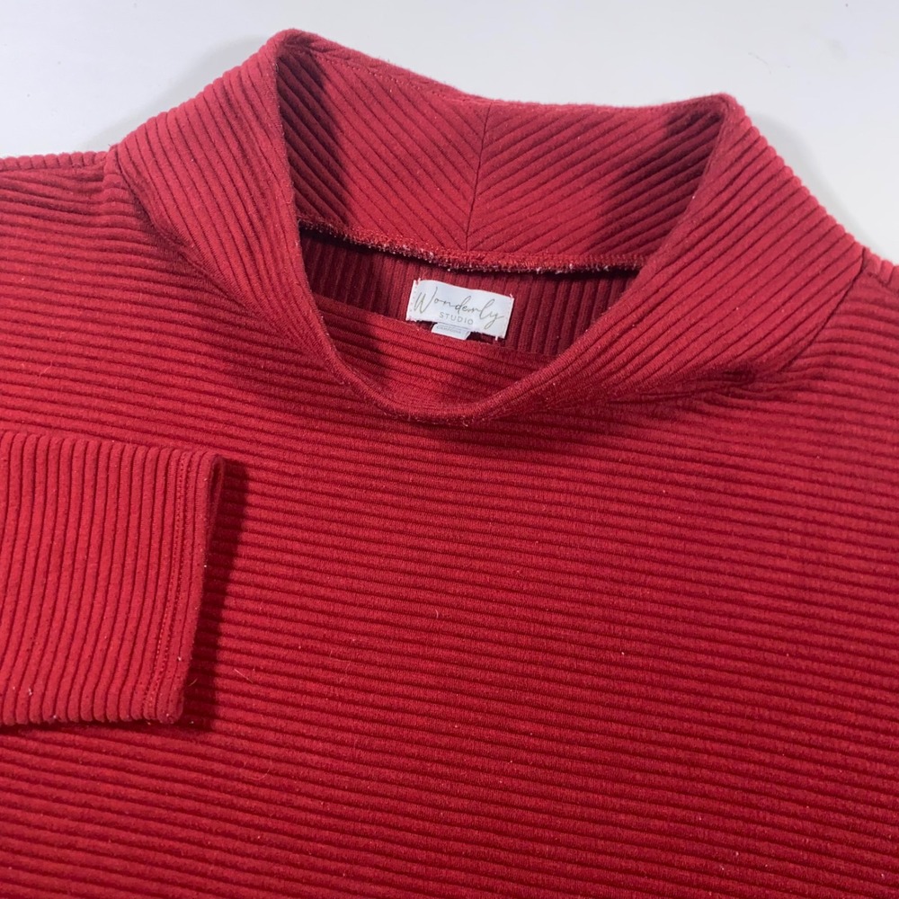 Wonderly‎ Studio Womens XL Burgundy Ribbed Mock Neck Long Sleeve Pullover Top